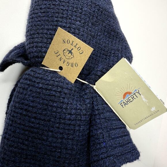 NWT Faherty Jackson Scarf OS Navy Blue Heather Waffle Organic Cotton Blend Knit - Picture 2 of 4